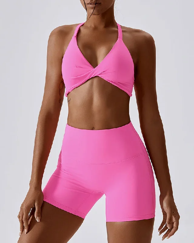 2023 V-neck Halter Neck Sport Bra Slim Shorts Sets Yoga Two-piece Sets Pants Sets 8-14 Shorts Sets