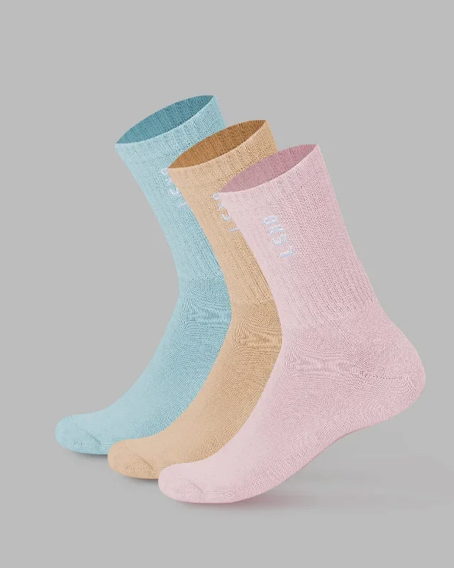 Signal 3 Pack Crew Socks - Pastel-Blue-Pink-Orange