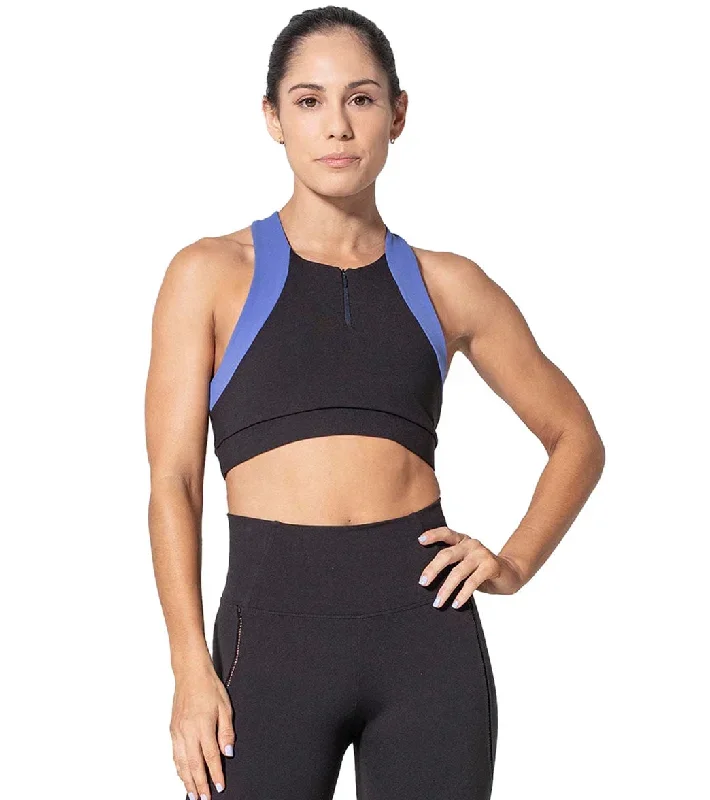 925Fit Zip Line Yoga Sports Bra Black