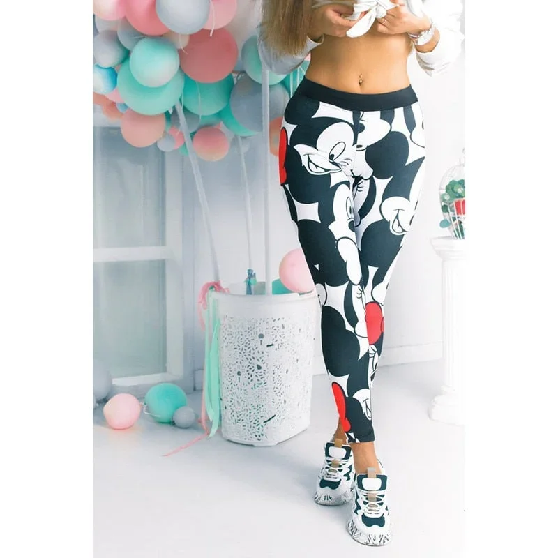 Active Women Minnie Mickey Yoga Gym Leggings Athletic Women Sport Clothing