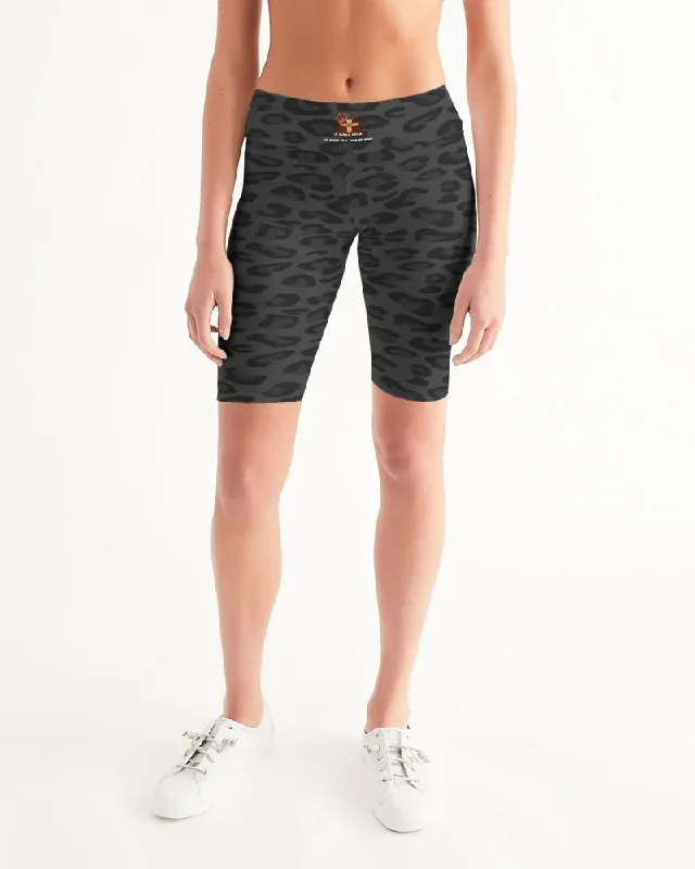 AKH Black Leopard Women's Mid-Rise Bike Shorts