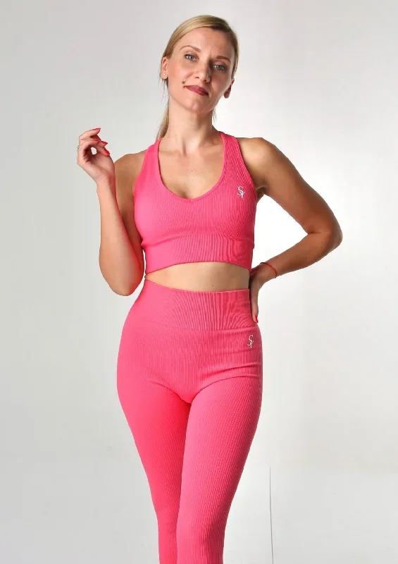 ''Aoma'' Watermelon Pink - Solid Leggings and Sports Bra Set