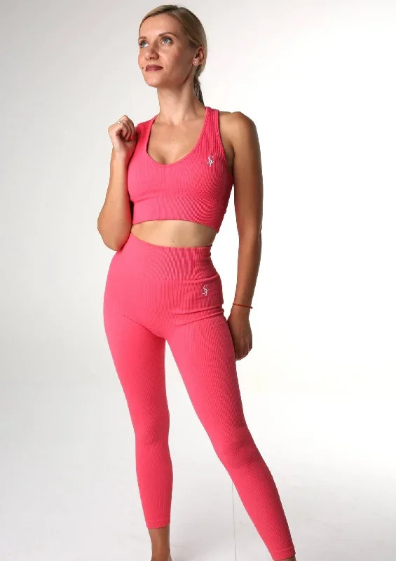 aoma-watermelon-pink-solid-leggings-and-sports-bra-set