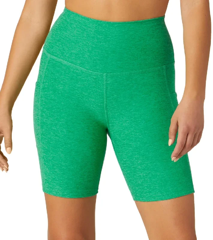 Beyond Yoga Spacedye Team Pockets High Waisted Biker Shorts Green Grass Heather