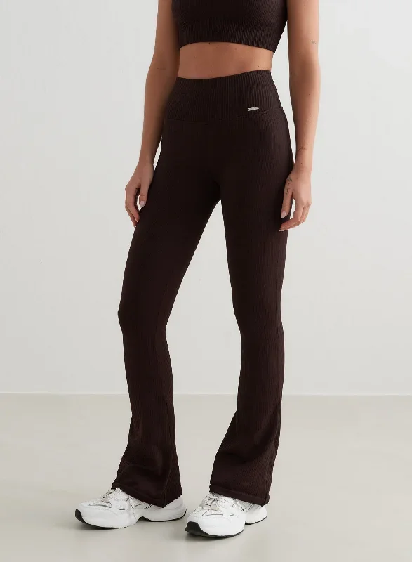 Cacao Ribbed Seamless Flare Tights