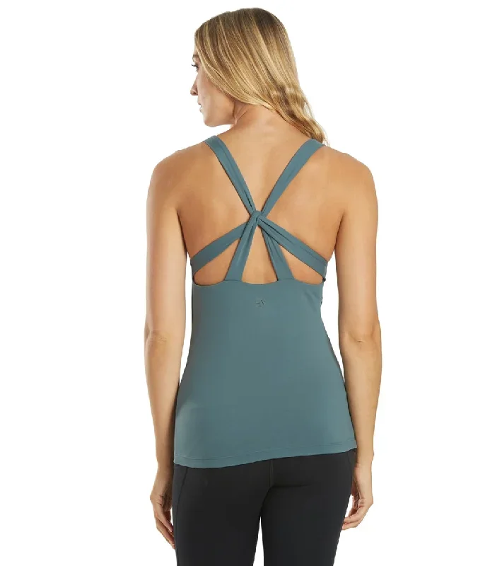 Everyday Yoga Instinct Solid Twisted Back Support Tank Eucalyptus Grey