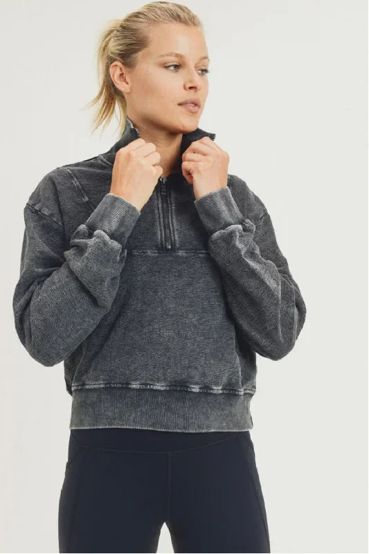 Half-Zip Jacquard Mineral-Wash Pullover with Tall Collar