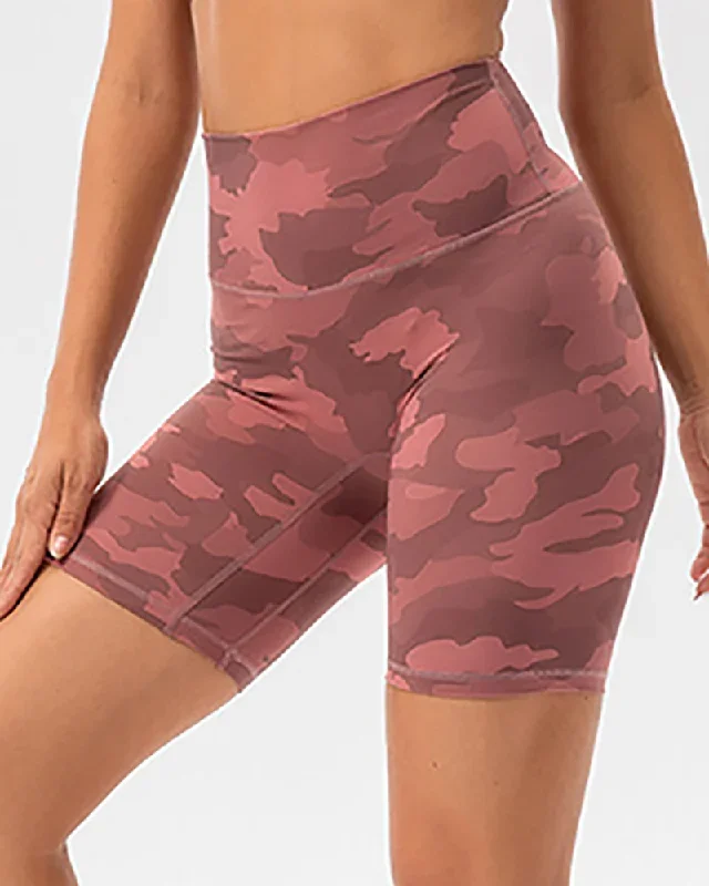 Hot Sale Camo Printed High Waist Peach Hip Sports Shorts S-2XL