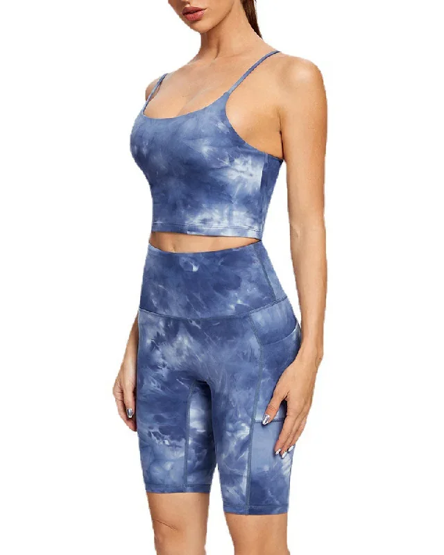 Hot Sale New Women Tie Dye Quick Dry Yoga Two-piece Sets Black Blue Purple S-XL Shorts Sets