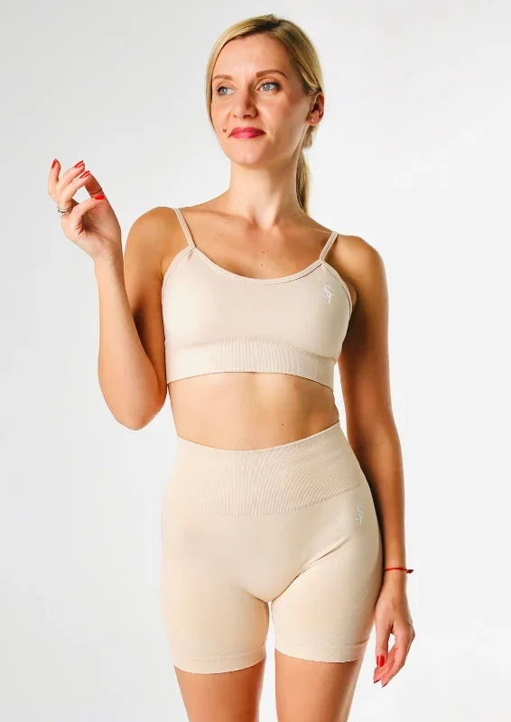 ''Joy'' Beige - Shorts and Sports Bra Set