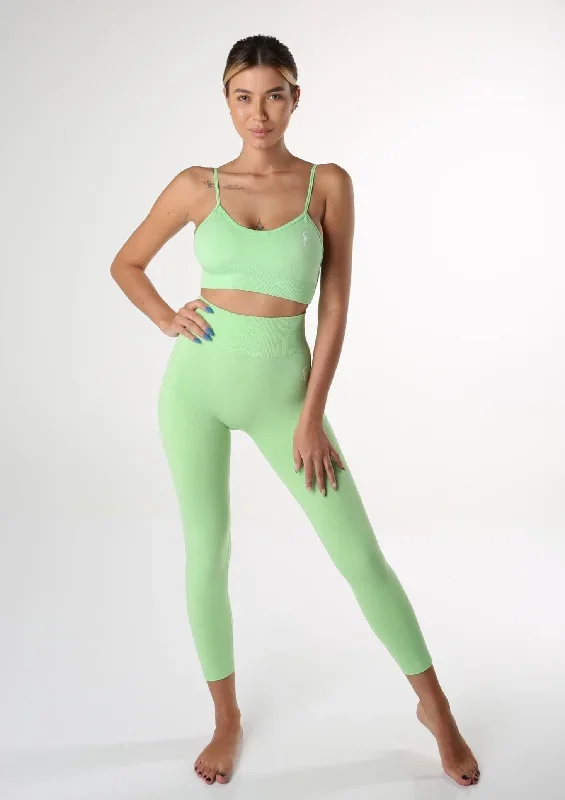 ''Joy'' Spring Green – Solid Leggings and Sports Bra Set