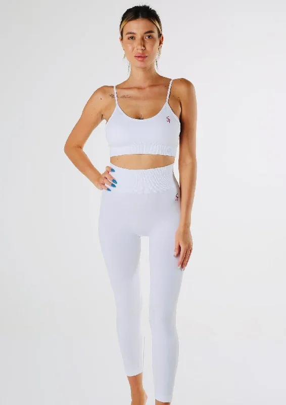 ''Joy'' White – Solid Leggings and Sports Bra Set