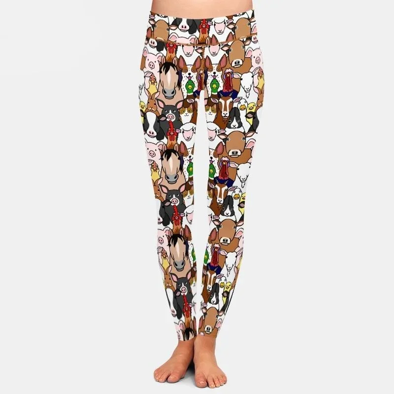 Ladies Cartoon Farm Animals Patterned Leggings