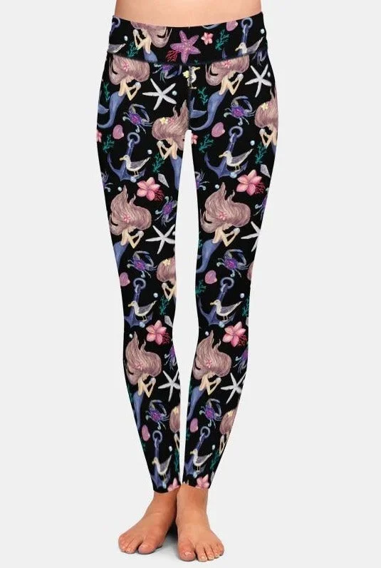 Ladies Cartoon Mermaid Under The Sea Printed Leggings