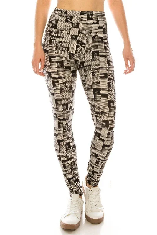 Long Yoga Style Banded Lined Multi Printed Knit Legging With High Waist.