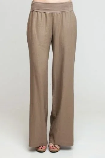 Love Tree Fold Over Linen Pants 093200 Mocha