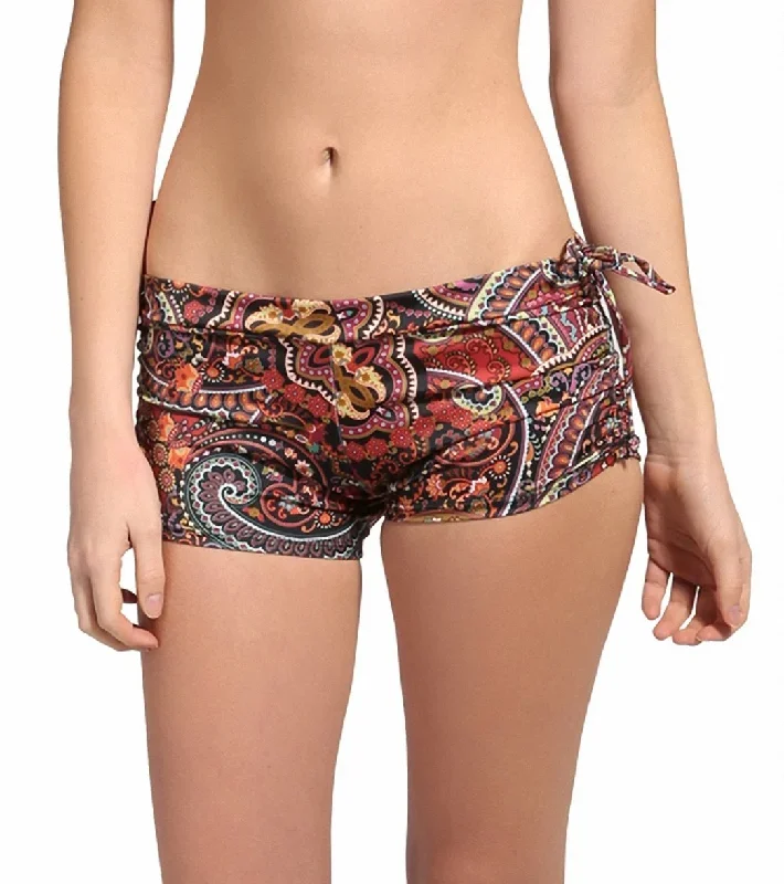 Onzie Side String Yoga Shorts Paisley Red