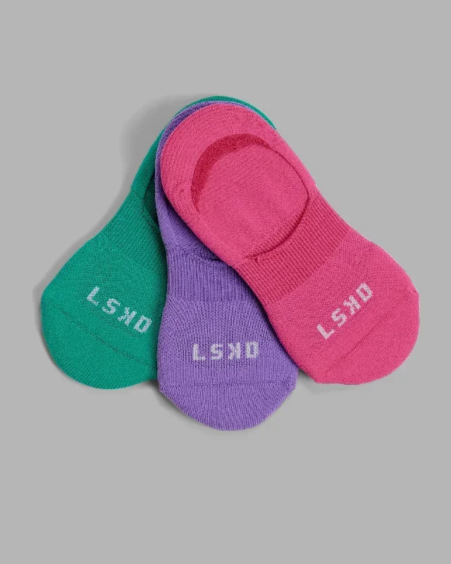 Performance No Show 3 Pack Socks - Green/Purple/Pink