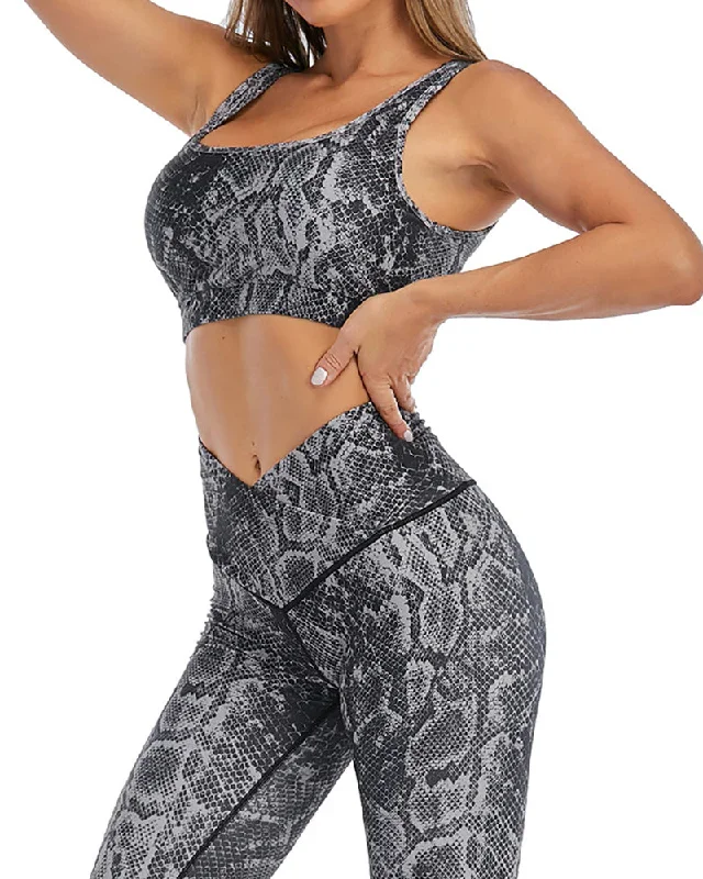 Python Print Yoga Set Crossover High Waist Gym Pants Sports Bra Two Piece S-XXL Leopard Print Seamless Yoga Pants Sports Bra Fitness Wear Yoga Wear Women's Suit S-L Pants Sets