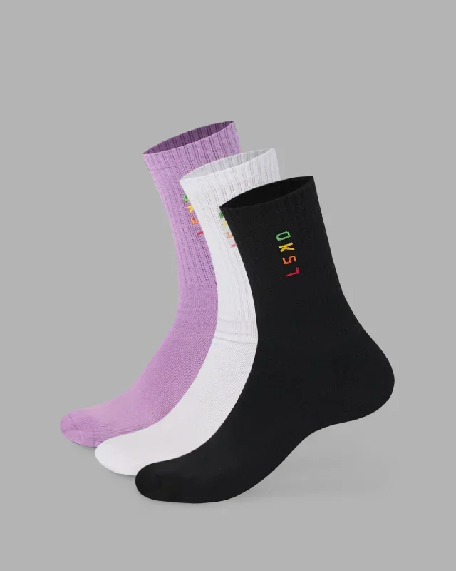 Signal 3 Pack Crew Socks - Black/White/Orchid Mist