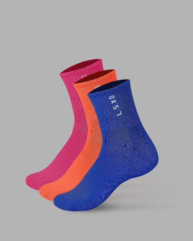 Signal 3 Pack Quarter Socks - Impact Orange/Galactic Cobalt/Magenta