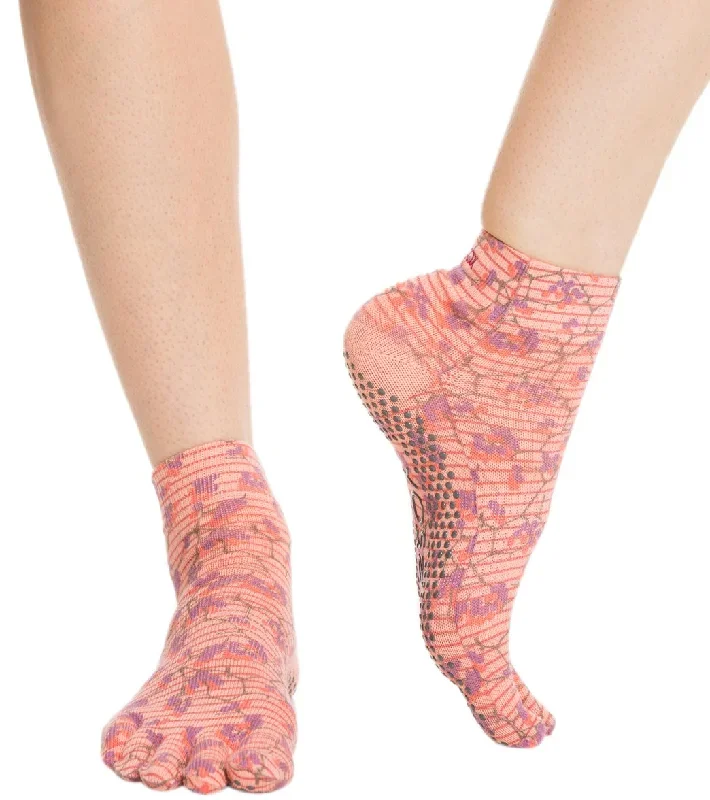 Toesox Ankle Length Full-Toe Yoga Grip Socks Cherry Blossom