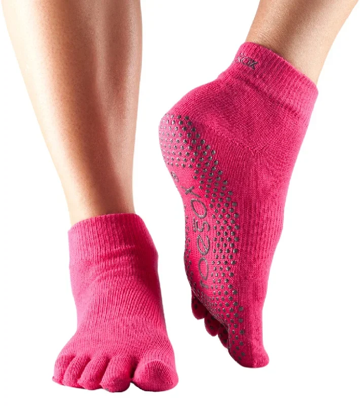 Toesox Ankle Length Full-Toe Yoga Grip Socks Fuchsia