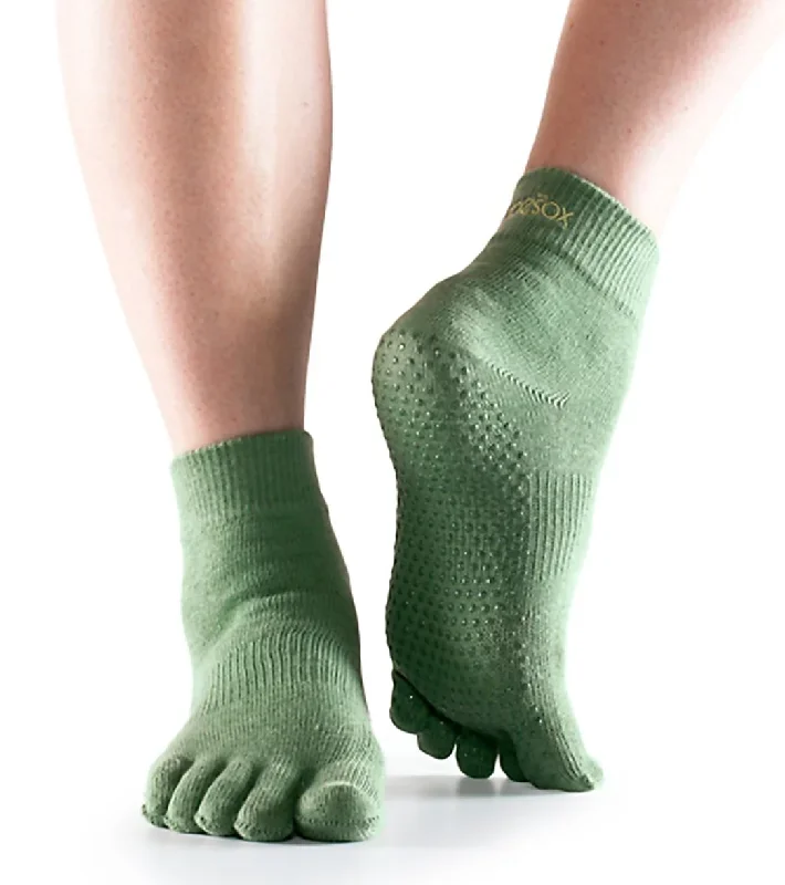 Toesox Ankle Length Full-Toe Yoga Grip Socks Grass Green