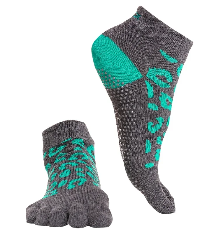 Toesox Ankle Length Full-Toe Yoga Grip Socks Wild Love Emerald