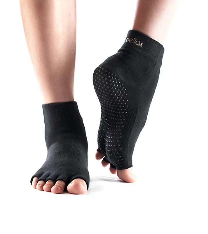 Toesox Ankle Length Half-Toe Yoga Grip Socks Black