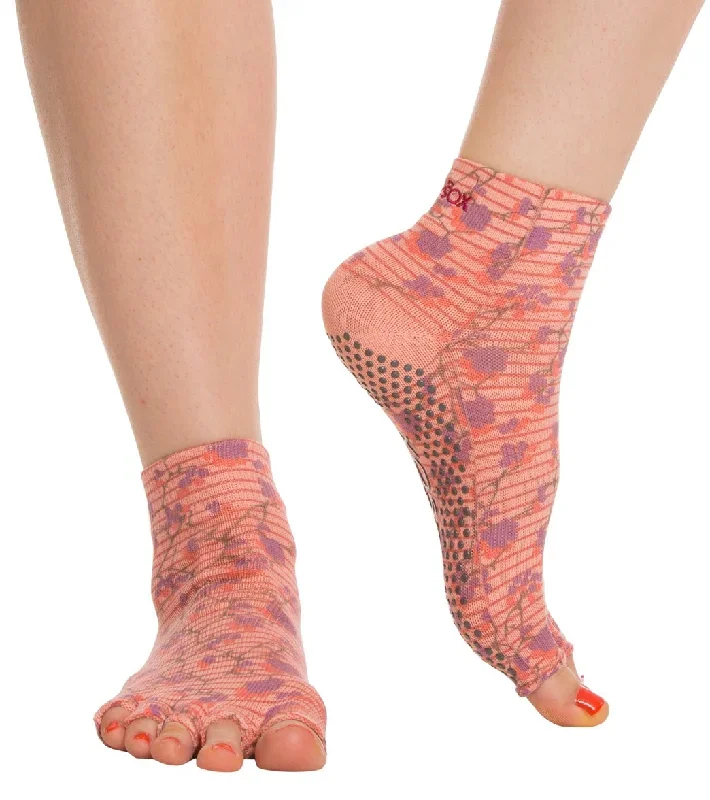 Toesox Ankle Length Half-Toe Yoga Grip Socks Cherry Blossom