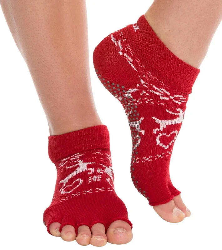 Toesox Ankle Length Half-Toe Yoga Grip Socks Oh Deer