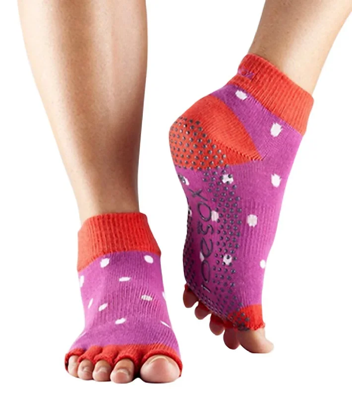 Toesox Ankle Length Half-Toe Yoga Grip Socks Poppy Polka