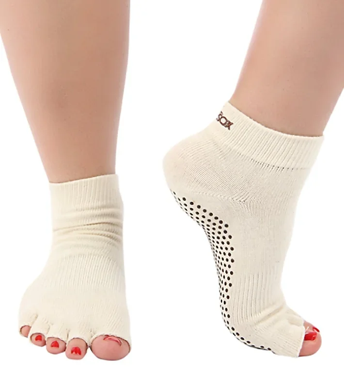 Toesox Ankle Length Half-Toe Yoga Grip Socks Undyed