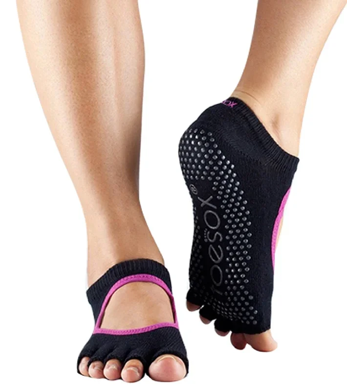 Toesox Bella Half-Toe Yoga Grip Socks Black Rose