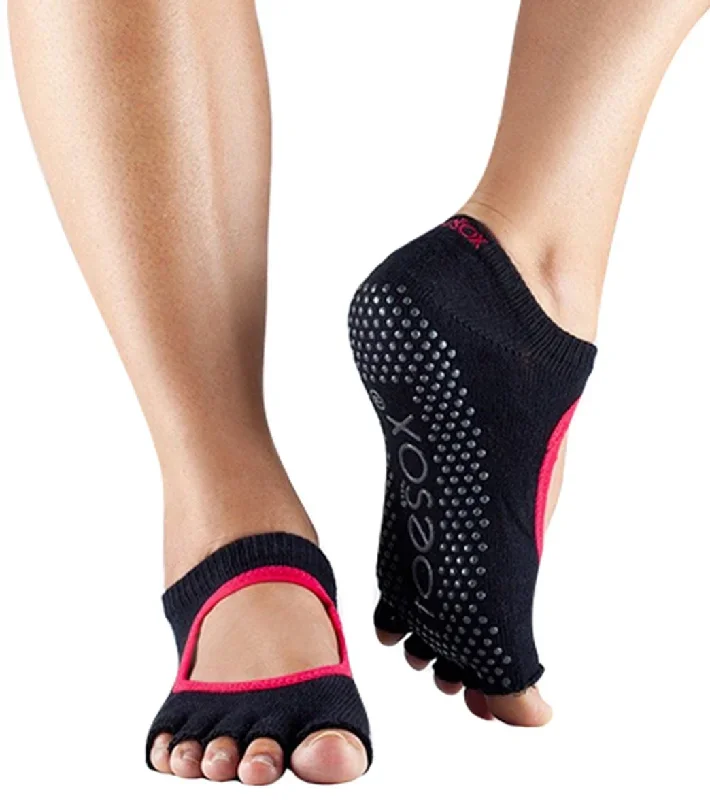 Toesox Bella Half-Toe Yoga Grip Socks Black Rouge