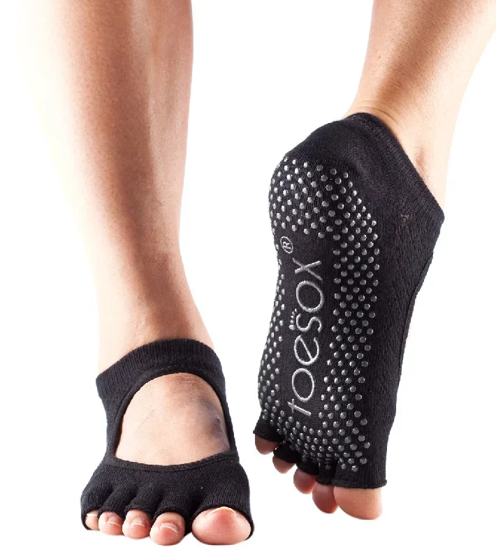 Toesox Bella Half-Toe Yoga Grip Socks Fishnet Black