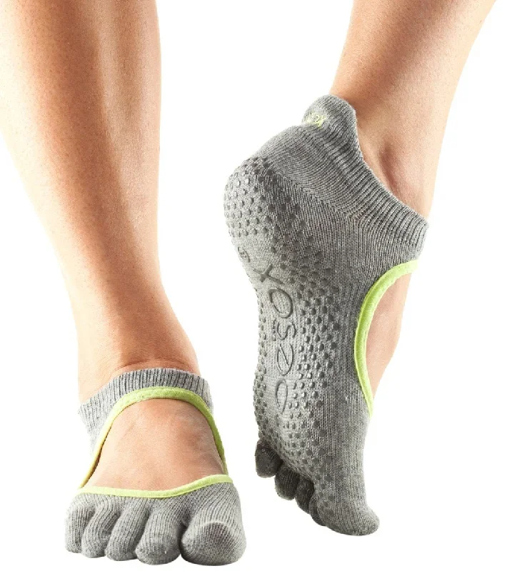 Toesox Bellarina Full-Toe Yoga Grip Socks Heather Grey/Limeaid