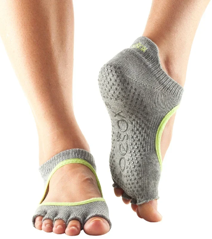 Toesox Bellarina Half-Toe Yoga Grip Socks Heather Grey/Limeaid