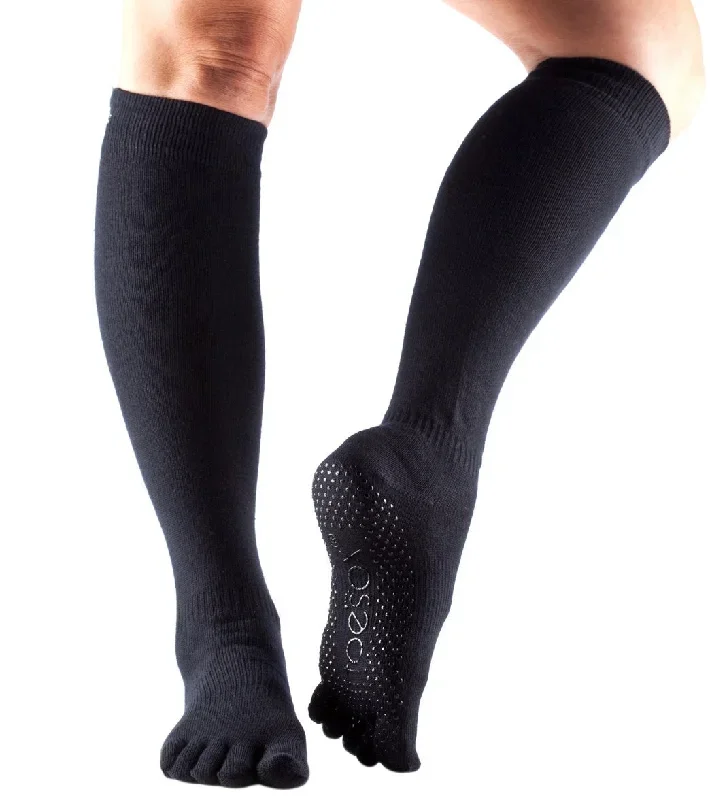 Toesox Knee High Scrunch Full-Toe Yoga Grip Socks Black