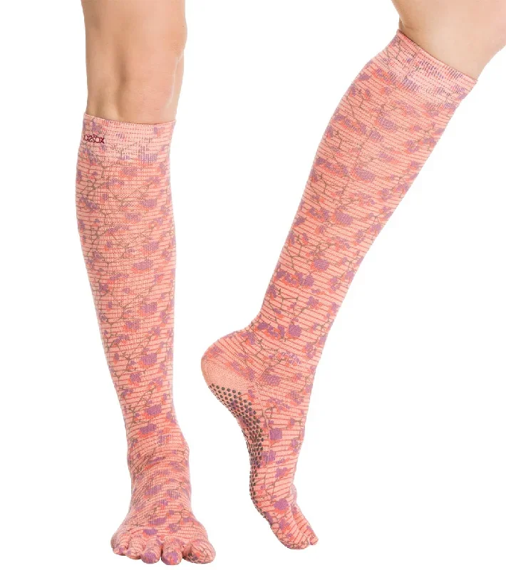 Toesox Knee High Scrunch Full-Toe Yoga Grip Socks Cherry Blossom