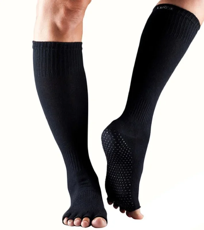 Toesox Knee High Scrunch Half-Toe Yoga Grip Socks Black