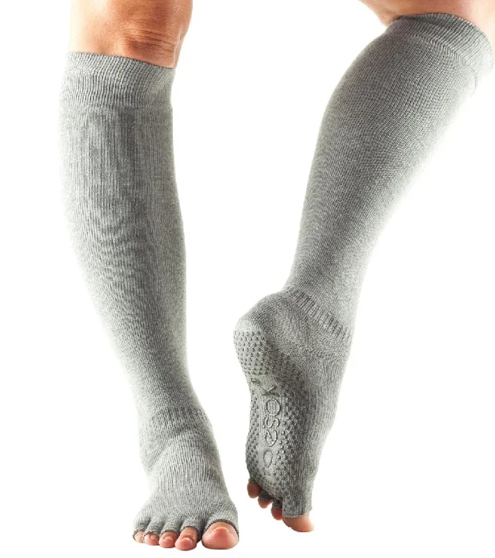 Toesox Knee High Scrunch Half-Toe Yoga Grip Socks Heather Grey