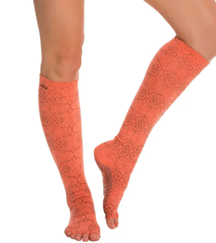 Toesox Knee High Scrunch Half-Toe Yoga Grip Socks Mandarin