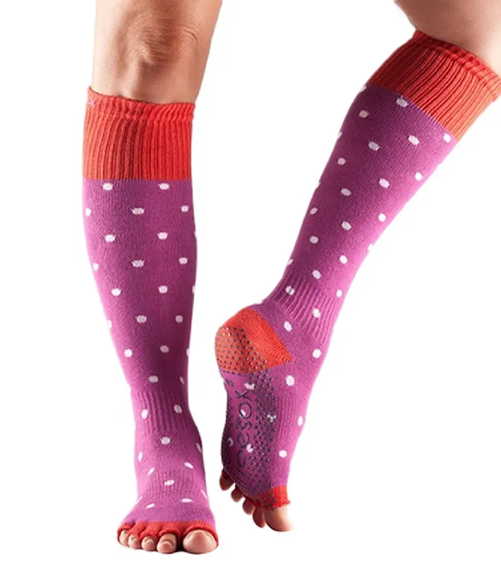 Toesox Knee High Scrunch Half-Toe Yoga Grip Socks Poppy Polka