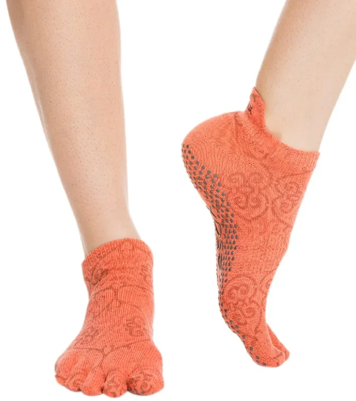 Toesox Low Rise Full-Toe Yoga Grip Socks Mandarin