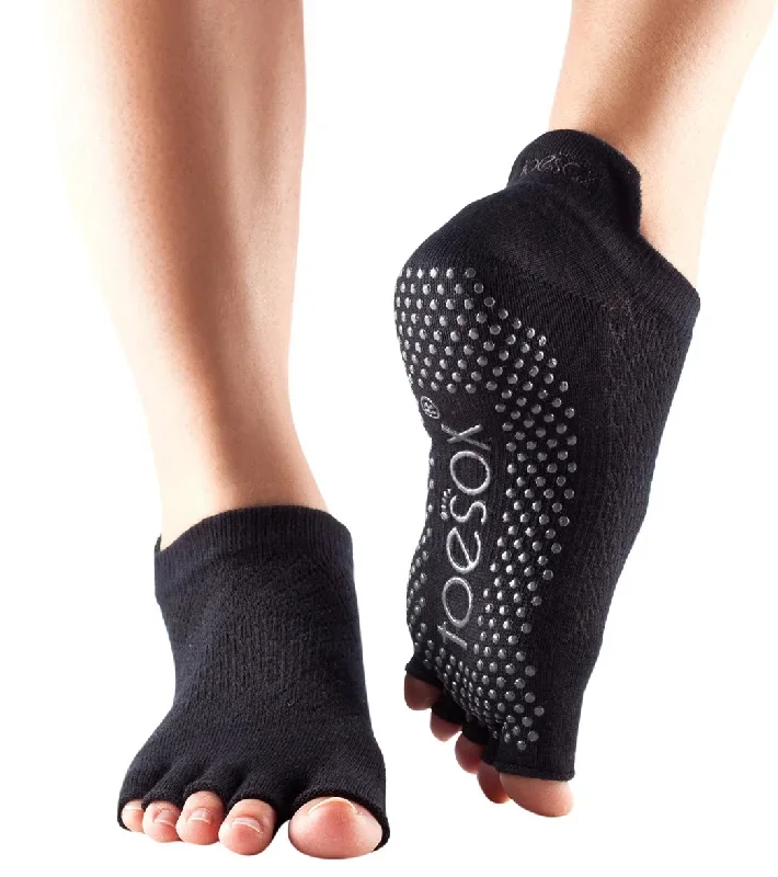 Toesox Low Rise Half-Toe Yoga Grip Socks Fishnet Black