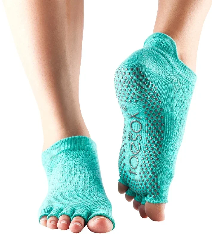 Toesox Low Rise Half-Toe Yoga Grip Socks Fishnet Lagoon