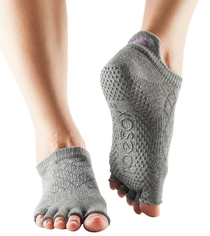 Toesox Low Rise Half-Toe Yoga Grip Socks Fishnet Storm