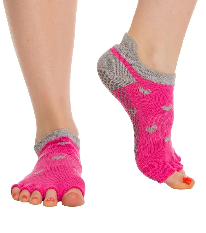 Toesox Low Rise Half-Toe Yoga Grip Socks Heart Throb